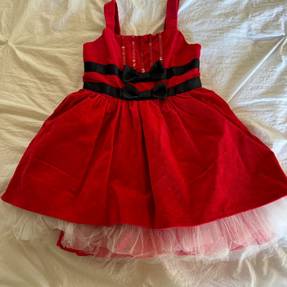 Red Velvet Dress with Black double belts